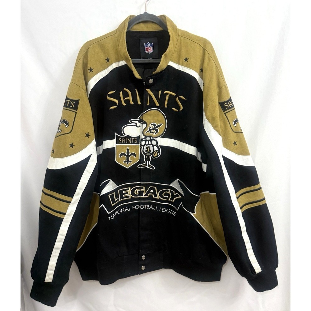 NFL New Orleans Saints Legacy Varsity Jacket Mens Size 4XL Black Gold *FLAW